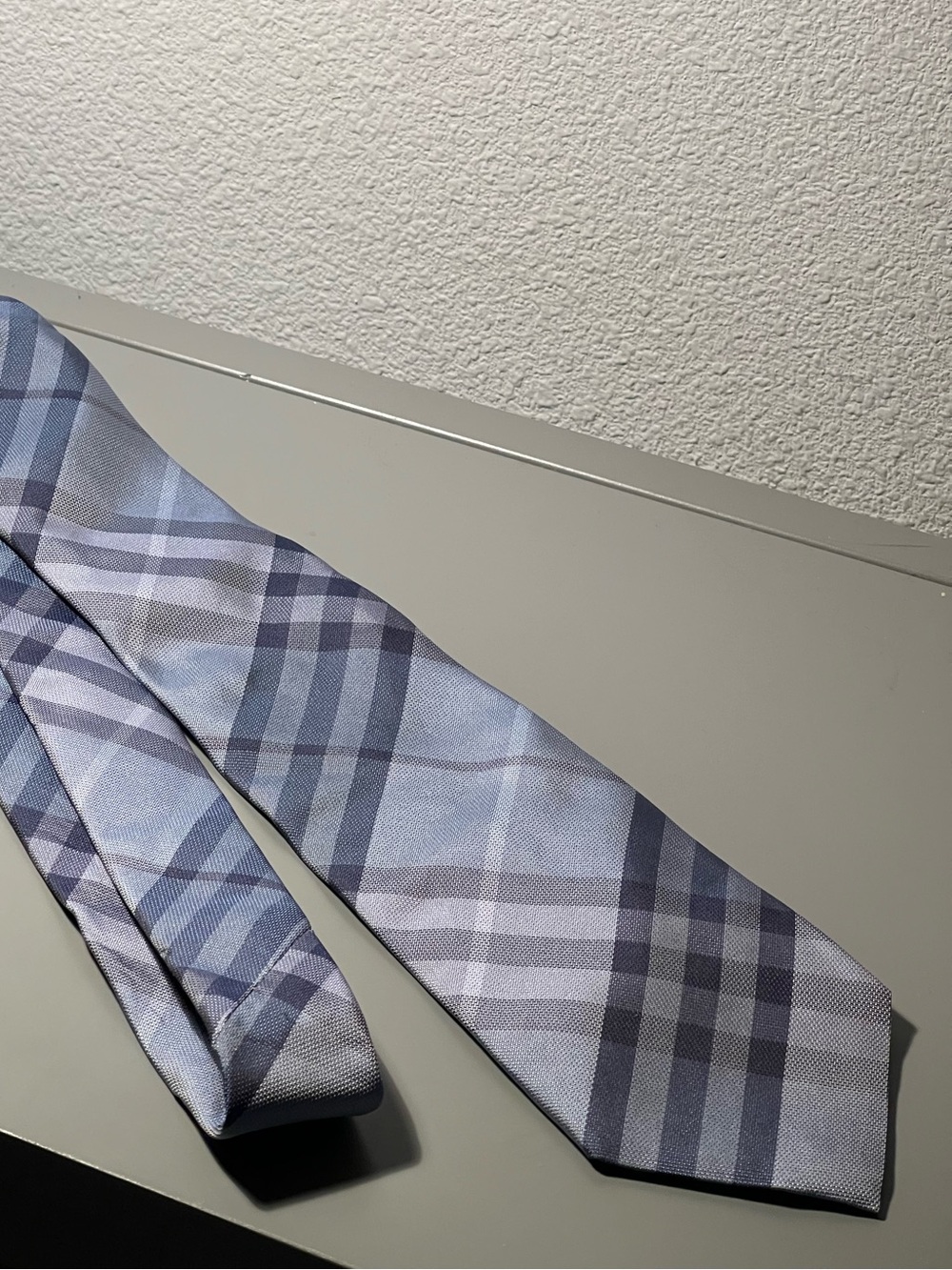 Burberry Light Blue and Navy Plaid Men's Tie